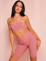 Ensembles Deux Pièces Femme Moulante Yoga Taille Haute avec Epaule Dénudée Shorts Moulant Unicolore Vêtement de Sport Sexy