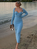 Ensembles Deux Pièces Femme Robe Longue avec Manches Longues Coupe Cintrée Unicolore
