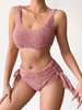 Ensembles Deux Pièces Femme Taille Haute avec Bretelles à Col Rond Shorts à Lacets Unicolore