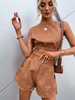 Ensembles Deux Pièces Femme Taille Haute avec Bretelles à Col Rond Shorts Coupe Cintrée Elastique avec Poches Unicolore