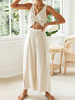 Ensembles Deux Pièces Femme Taille Haute avec Bretelles à Col V à Lacets Pantalons Longs Bas Evasée Unicolore Sexy