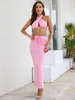 Ensembles Deux Pièces Femme Taille Haute avec Bretelles avec Epaule Dénudée Jupe Longue Coupe Cintrée à Lacets Unicolore