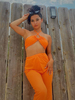 Ensembles Deux Pièces Femme Taille Haute avec Bretelles avec Epaule Dénudée Unicolore avec Pantalons Long Sexy