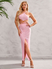 Ensembles Deux Pièces Femme Taille Haute avec Bretelles Jupe Longue avec Fente Unicolore