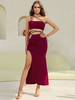Ensembles Deux Pièces Femme Taille Haute avec Bretelles Jupe Longue Coupe Cintrée à Lacets avec Fente Unicolore