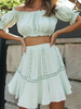 Ensembles Deux Pièces Femme Taille Haute avec Manches Courtes Amples avec Jupe Courtes Bas Evasée Unicolore Sexy
