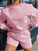 Ensembles Deux Pièces Femme Taille Haute avec Manches Longues à Col Rond Shorts à Lacets Unicolore