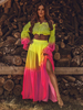 Ensembles Deux Pièces Femme Taille Haute avec Manches Longues Amples Jupe Longue avec Fente Bicolores