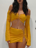 Ensembles Deux Pièces Femme Taille Haute avec Manches Longues avec Epaule Dénudée Jupe Courte Unicolore
