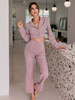Ensembles Deux Pièces Femmes Blazer à Col Revers avec Manches Longues Taille Haute Pantalons Moulants Unicolore