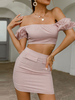 Ensembles Deux Pièces Femmes Imprimés Carré Taille Haute avec Manches Courtes Amples Jupe Courtes Bicolores Sexy