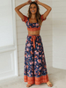 Ensembles Deux Pièces Femmes Imprimés Florales Taille Haute avec Manches Courtes Amples à Col Carré Pantalons Décontractés Multicolores Eté