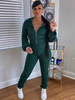 Ensembles Deux Pièces Femmes Longues Sweat à Capuche avec Manches Longues à Zip Pantalons Longs Moulants Unicolore Vêtements de Sports