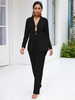 Ensembles Deux Pièces Femmes Top à Col Décolleté en V avec Manches Longues Coupe Cintrée à Lacets Pantalons Longs Unicolore Sexy
