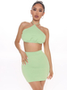 Ensembles Deux Pièces Femmes Top et Jupe Moulante Taille Haute à Lacets avec Epaules Dénudées sans Manches Jupe Courte Unicolore Sexy