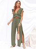 Ensembles deux pièces Hunter Green Polyester V-Neck Pants Outfit sans manches pour les femmes