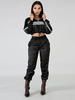 Ensembles Deux Pièces Imprimé Taille Haute à Col Montant avec Manches Longues à Zip Pantalons Longs Bicolores