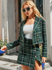 Ensembles Deux Pièces Imprimé Tailleurs Femme Blazer Taille Haute à Col Revers avec Manches Longues Jupe Courte Bicolores