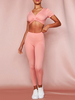 Ensembles deux pièces polyester rose doux athlétique automne manches longues bijou cou noué femmes tenue