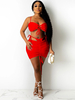 Ensembles deux pièces polyester rouge à lacets soutien-gorge sexy été sans manches sans bretelles dos nu été femmes tenue