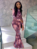 Ensembles deux pièces pour femmes bordeaux Polyester passepoil tie dye haut décontracté printemps manches longues col bijou tenue convertible