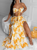 Ensembles deux pièces pour femmes Orange Polyester plissé bicolore Sexy gilet dété sans manches sans bretelles en couches robe tenue