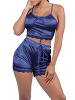 Ensembles deux pièces sangles en polyester bleu cou arcs tenue décontractée pour femmes