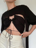 Ensembles Deux Pièces Taille Haute Femme à Col Décolleté en V à Lacets avec Manches Longues Unicolore