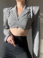 Ensembles Deux Pièces Taille Haute Femme à Col Revers avec Manches Longues Pantalons