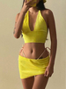 Ensembles Deux Pièces Taille Haute Femme avec Bretelles à Col Décolleté en V Jupe Courte Unicolore Sexy