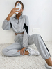 Ensembles Deux Pièces Tailleurs Femme Taille Haute à Col Rond Pantalons Longs avec Manches Longues Bicolores