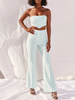 Ensembles Deux Pièces Top et Pantalons Femmes Top avec Epaules Nues sans Manches Pantalons Droits Bas Evasée Unicolore Sexy