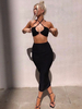 Ensembles Deux Pièces Tops et Jupes Longues avec Bretelles Taille Haute sans Manches à Col Décolleté Jupe Moulante Unicolore Sexy