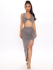 Ensembles Deux Pièces Tops et Jupes Longues avec Bretelles Taille Haute sans Manches à Col Décolleté U Jupe Moulante Fente Latérale Unicolore Sexy