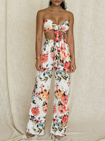 Ensembles Deux Pièces Tops et Pantalons Femmes Imprimés Top Sans Manches à Col Décolleté à Lacets Pantalons Longs Décontractés sexy
