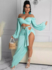 Ensembles deux pièces vert menthe polyester à lacets haut sexy été manches longues col bateau dos nu femmes tenue