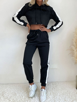 Ensembles Deux Pièces Vêtement de Sport Femme Taille Haute à Capuche avec Manches Longues Pantalons Longs Bicolores