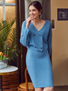 Ensembles Femmes Top et Jupe en Mailles Cardigans avec Manches Longues Taille Haute avec Col V Jupe Moulante Unicolore