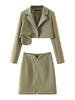 Ensembles Femmes Top et Jupe Veste à Col Revers Taille Haute avec Poche Jupes Moulants à Zip Unicolore