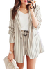 Ensembles Femmes Top et Pantalons Courts Imprimé Les Rayures Bicolores Veste à Col Revers avec Manches Longues avec Boutons avec Poches Pantalons Courts Ceinturé