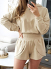 Ensembles Femmes Top et Pantalons Courts Sweat à Capuche à Lacets avec Manches Longues Pantalons Courts Coupe Cintrée Elastique