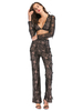 Ensembles Femmes Top et Pantalons en Dentelles Taille Haute à Col Décolleté en V avec Manches Longues Coupe Cintrée avec Franges Imprimés Bicolores Sexy