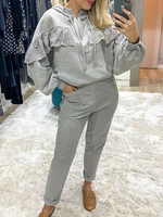 Ensembles Femmes Top et Pantalons Sweat à Capuche à Lacets avec Manches Longues Volantes Pantalons Moulants avec Poches Unicolore