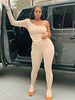 Ensembles Femmes Top et Pantalons Top avec Manches Longues avec Epaules Nues Pantalons Moulants Unicolore Sexy