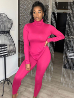 Ensembles Femmes Top et Pantalons Top en Col Mantant Amples avec Manches Longues Pantalons Moulants Unicolore