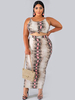 Ensembles Grande Taille Deux Pièces Longs Imprimés Taille Haute avec Bretelles à Col Rond Jupe Moulante Multicolores Sexy Etés