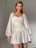 Ensembles Robes Femmes Deux Pièces à Col Carré avec Manches Longues Amples Coupe Cintrée Unicolore Bas Evasée avec Corset