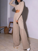 Ensembles Taille Haute à Col Montant avec Manches Longues Pantalons Longs Décontracté Unicolore