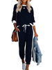 Ensembles Tailleur Deux Pièces Décontracté Femme Sweat à Col Rond avec Manches Longues Pantalons Longs Coupe Cintrée à Lacets Bicolores