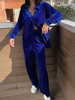 Ensembles Tailleurs Deux Pièces Femme à Col Revers avec Manches Longues Pantalons Longs Unicolore